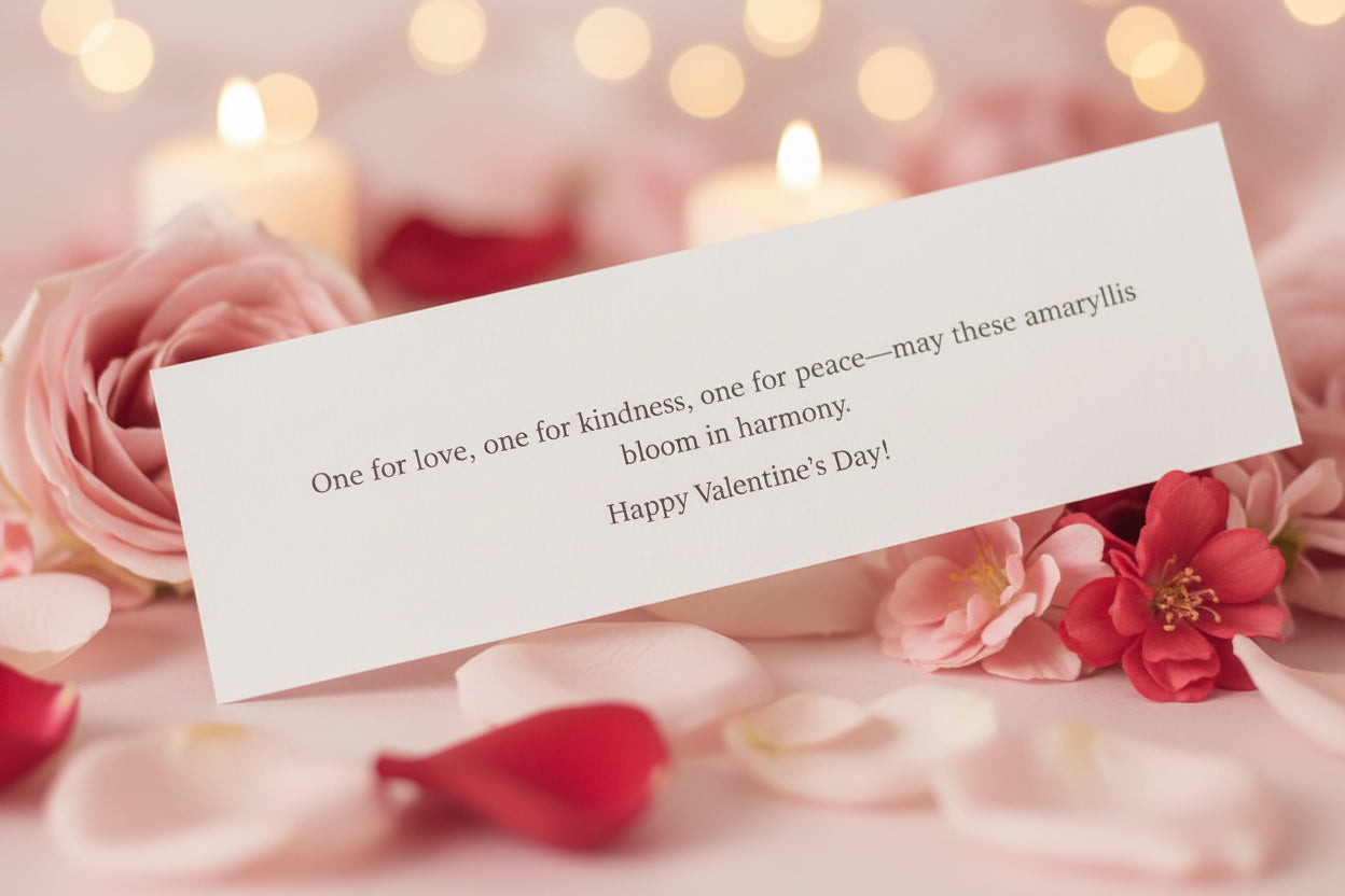 Valentine's Day card with a message on a patterned surface