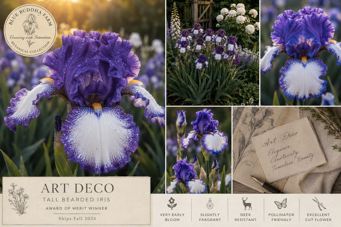 Art Deco Tall Bearded Iris Rhizome | Award of Merit Winner | Blue Buddha Farm