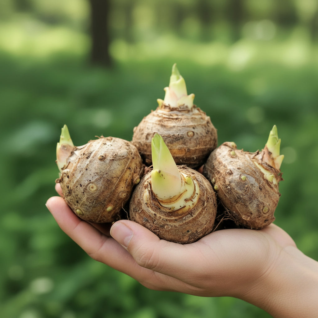 Healthy Arabian Night Calla Lily bulbs arranged for planting, showing premium size and quality.”