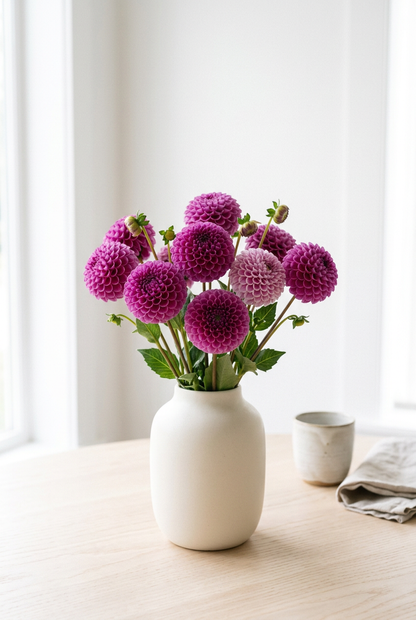 Franz Kafka dahlias arranged in an ivory vase