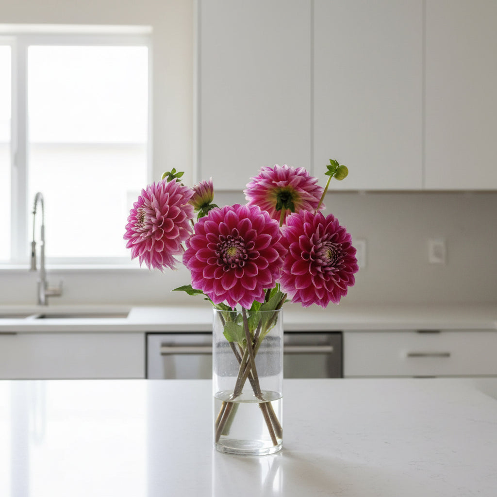 Close-up of a vibrant pink flower with a wooden background