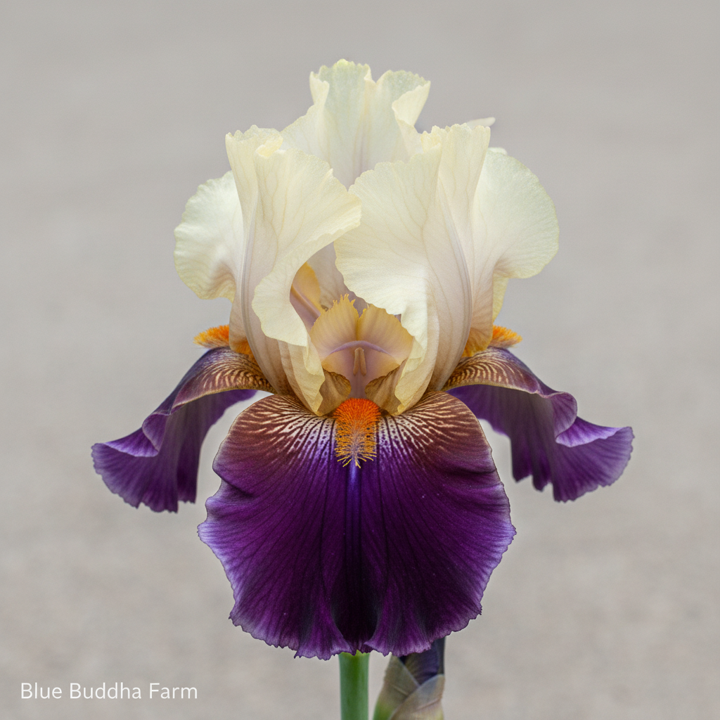 Centurion Suit Tall Bearded Iris — zen boutique close-up with Blue Buddha Farm watermark