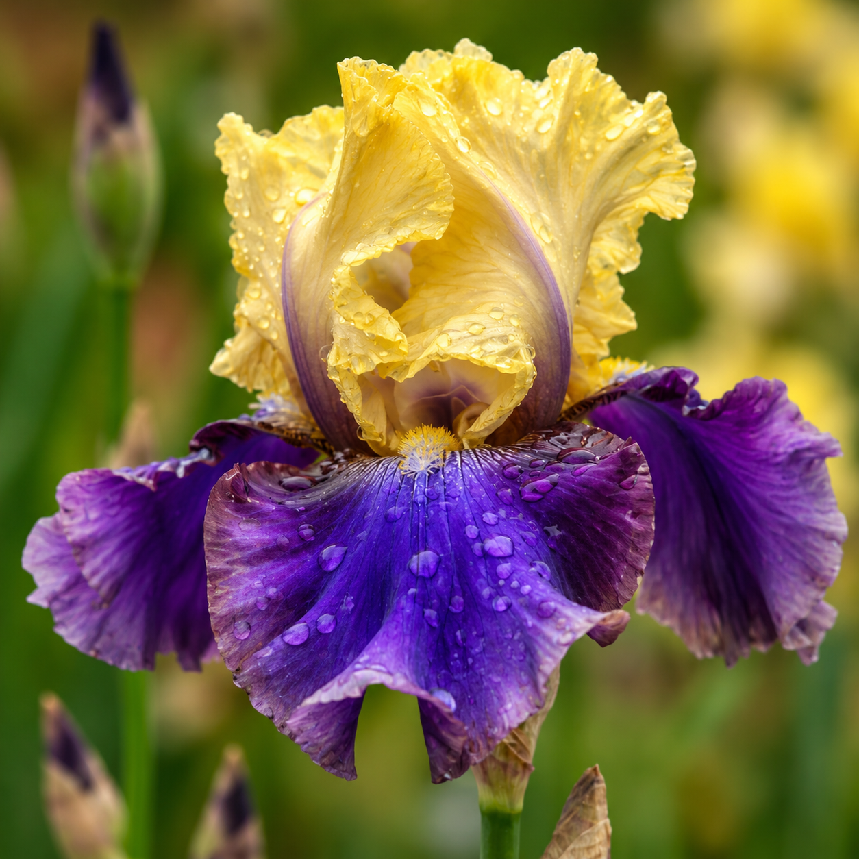 Jurassic Park Tall Bearded Iris Rhizome | Yellow & Purple Reblooming Iris