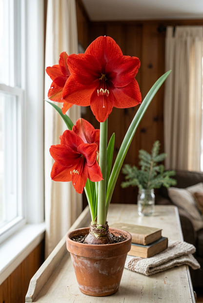 Red Lion amaryllis in a natural home setting