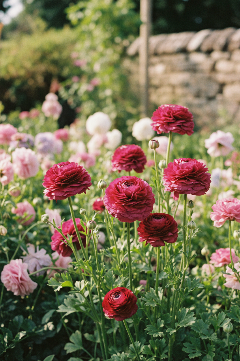 Tecolote Merlot Ranunculus Growing in Garden