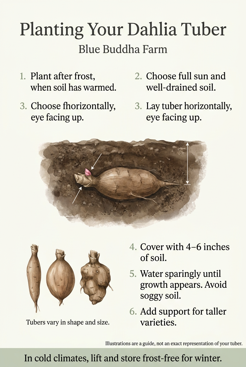 Universal dahlia tuber planting guide